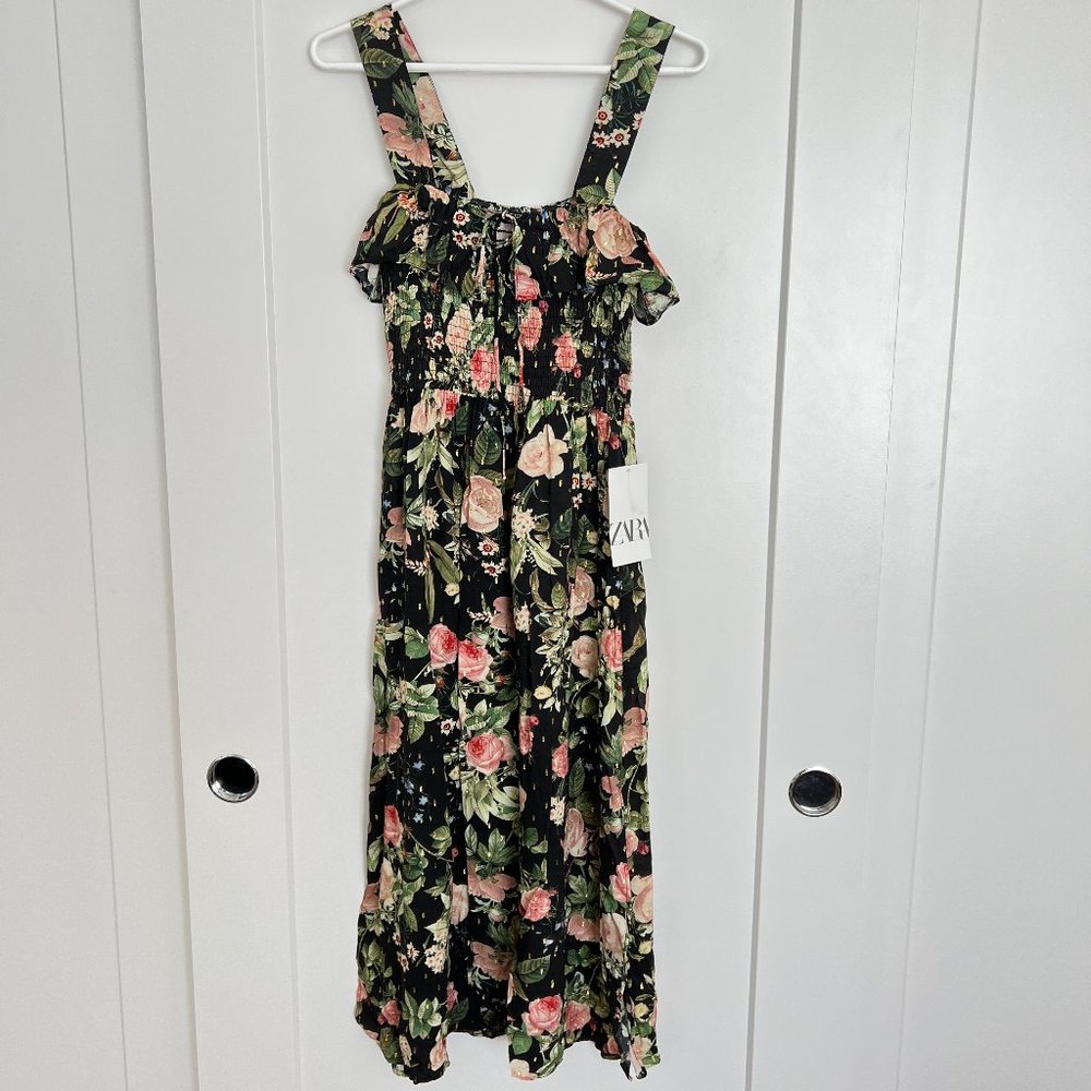 Zara FLORAL PRINT ELASTIC TRIM DRESS